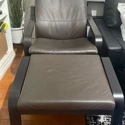 Leather Brown Chase Chair With Foot Stool