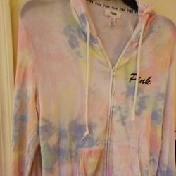 Ladies Pink Pastel Colored Long Sleeve Large Hoody Zip Jacket 