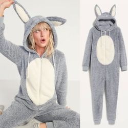 Old Navy cozy hooded one-piece onesie bunny rabbit unisex pajamas costume large