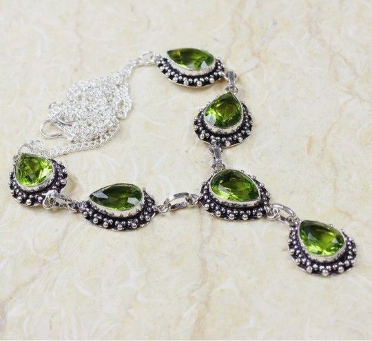 Peridot 925 Sterling Silver Plated Gemstone Necklace 19.4"