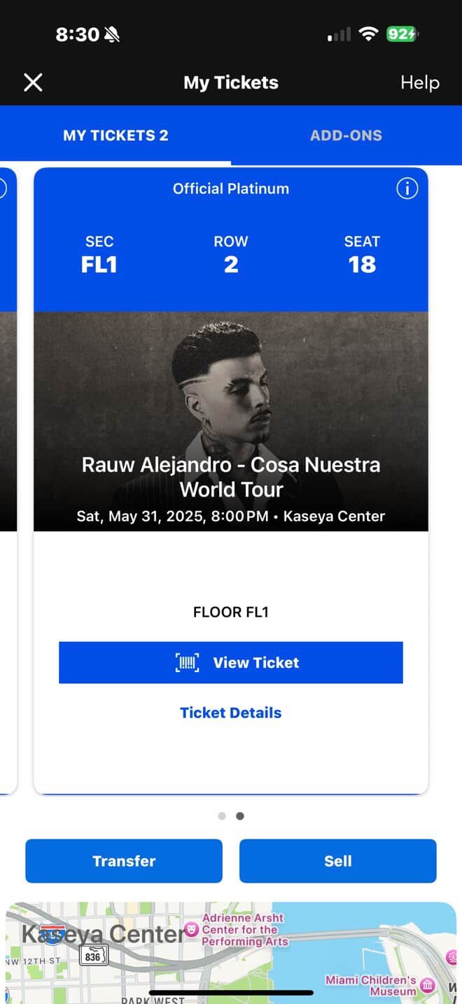RAUW ALEJANDRO SEATS FOR SUNDAY