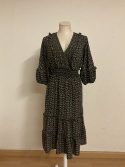 Max Studio Floral Print Ballon Sleeve Midi Dress sz S