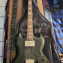 Epiphone Ebony SG Bass Guitar W/ All Leather Strap Amd Padded Travel Bag! $375!!