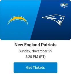 Chargers Vs Patriots November 29th visitors side section 101