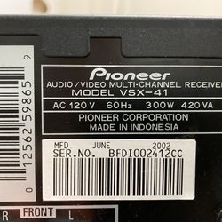 Pioneer Elite VSX 41 6-Channel Amplifier Receiver Home Theater 