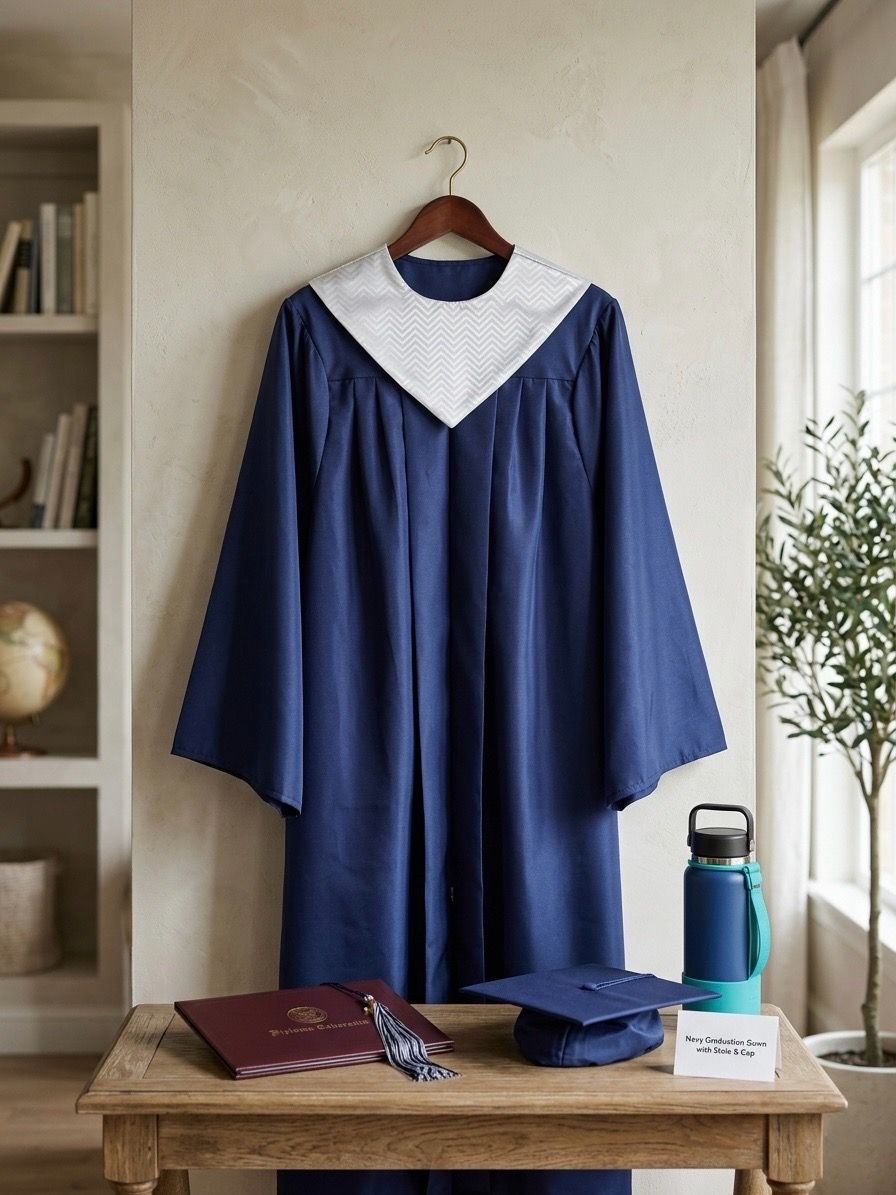 High School Graduation Gown Set - Navy Blue (Worn Once)