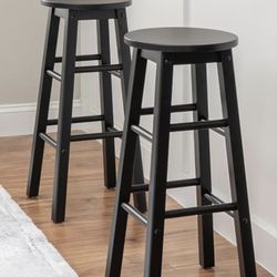 Set of 2 Solid Wood 29" BarStools – Classic Black