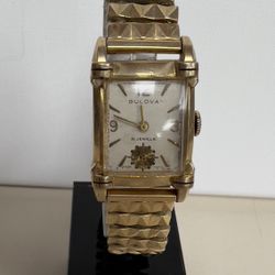 Vintage Bulova Director E Watch Men 10K Gold Plated Rectangle Small Seconds Work