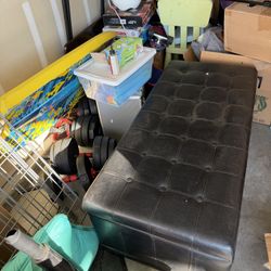 Black Leather Storage Ottoman 