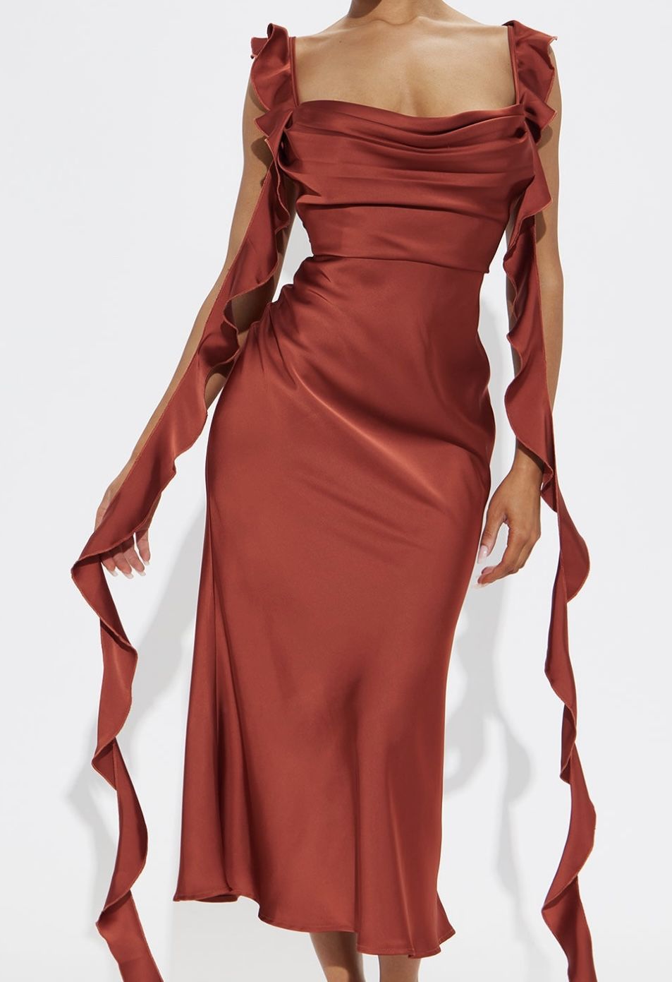 Satin Ruffle Midi Dress