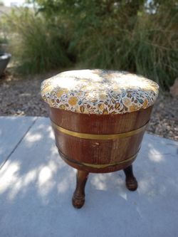 Vintage MCM Wood Barrel Sewing Box With 3 Legs 