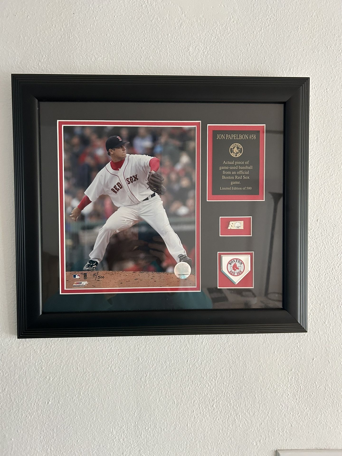 Jon Papelbon Boston Red Sox Framed Photo With Piece Of Game Ball Limited Edition Of 500