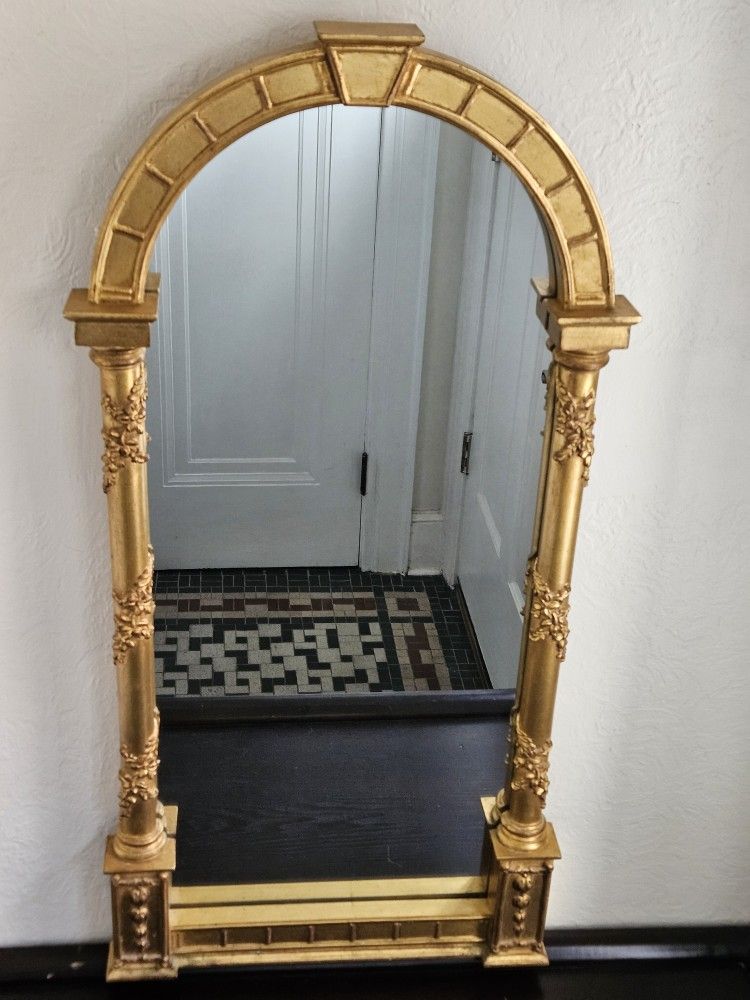 Neoclassical Style Gold Gilded Giltwood Solid Wood Framed Garden Niche Trumeau Mirror
