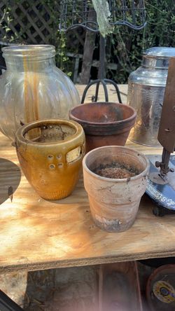 Vintage Terra Cotta and Ceramic Planter Pots Set