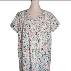 Vintage Women's Cottagecore Floral Nightgown House Dress Size Medium - Cotton Nightie 