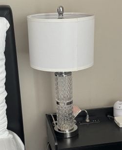 Crystal Column Table Lamp set with White Shade