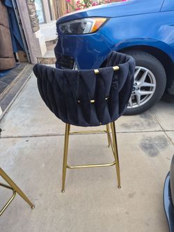 Navy Velvet Bar Stool with Gold Legs