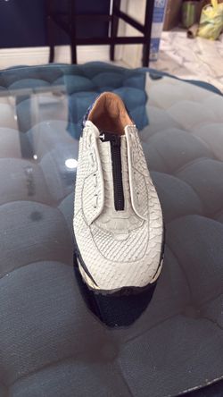 White Snakeskin Leather Zip-Up Sneaker