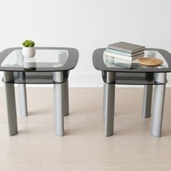 Modern Glass & Chrome End Tables (Set of 2)