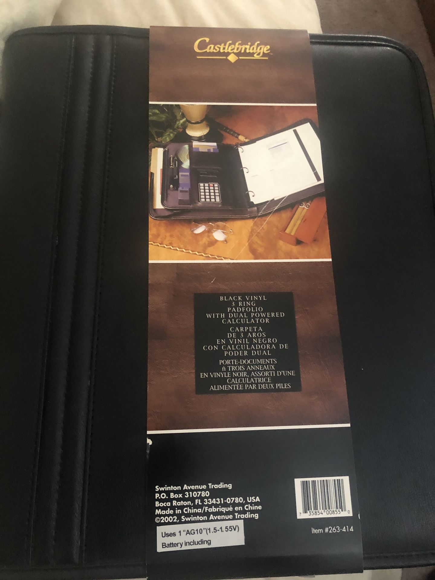 New three ring padfolio with calculator in black vinyl