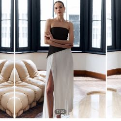 Commense- solid pleated strapless dress