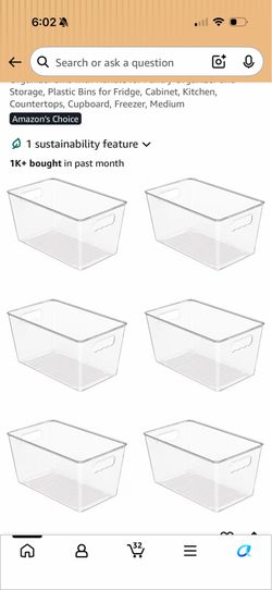 6 Pack Clear Pantry Organizer Bins,
