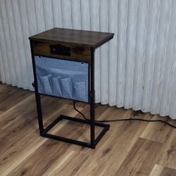 C Shaped End Table with Power Station