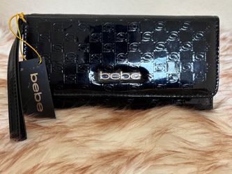 Bebe Black Patent Logo Wristlet wallet