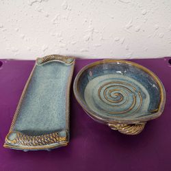 Handmade Blue Glazed Ceramic Pieces