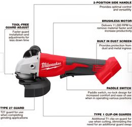 M18 18V Lithium-Ion Brushless Cordless 4-1/2 in./5 in. Grinder w/Paddle Switch (Tool-Only)