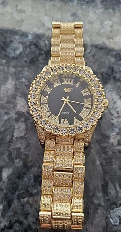 New Iced Out Gold Plated Stainless Steel Watch Great Gift!
