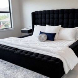 Black Bed With Storage Boucle Fabric new