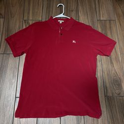 VINTAGE designer BURBERRY LONDON Men's XL Red Cotton Short Sleeve Polo Shirt