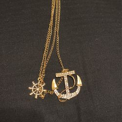 Men’s Gold Plated Double Anchor Amd Wheel Chain 26” 