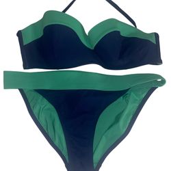 Tory Burch Color Block  Sz M Bandeau Top & Sz M Bottom Navy /Green