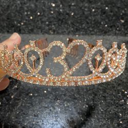 32nd Birthday/Anniversary Tiara Diamond Headband in Rose-gold