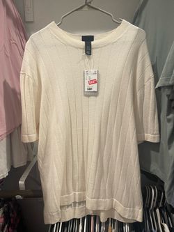 Cream Ribbed Knit Short Sleeve Sweater Top