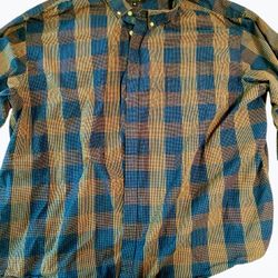 Double Pump Men's 4 XL Brown Blue  Button-Down Long Sleeves with Chest Pocket
