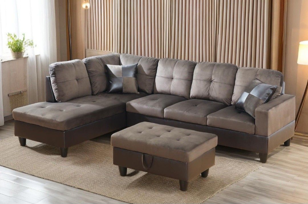 New Sectional With Storage Ottoman On Espresso Microfiber