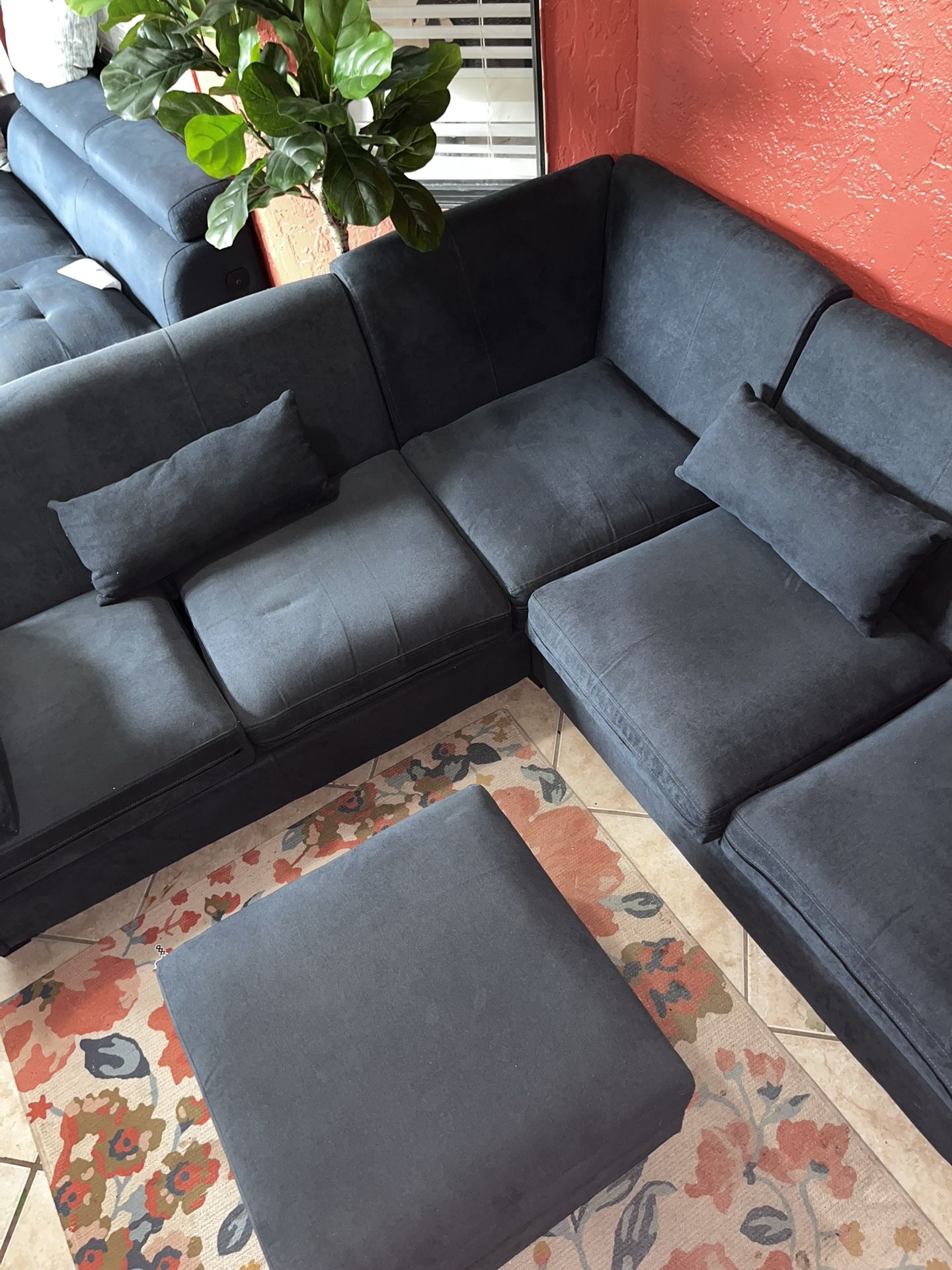 Belfin Navy Blue Corner Sectional + Ottoman 