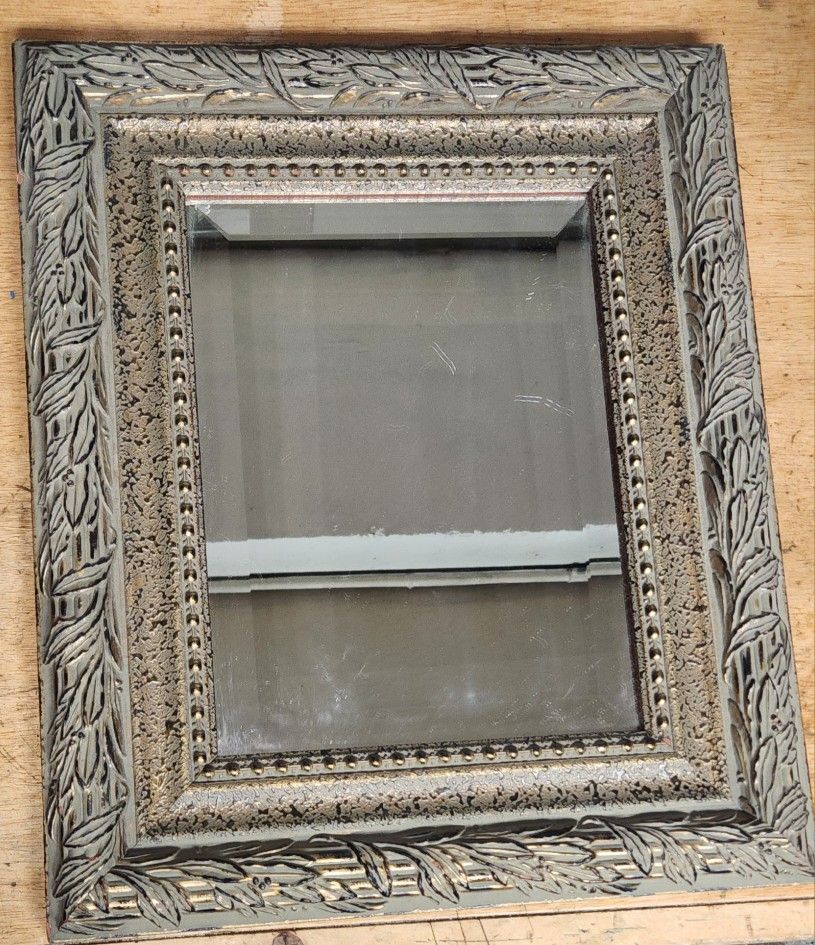 Antique Victorian Silver Gold Wood Mirror Frame, 12x9