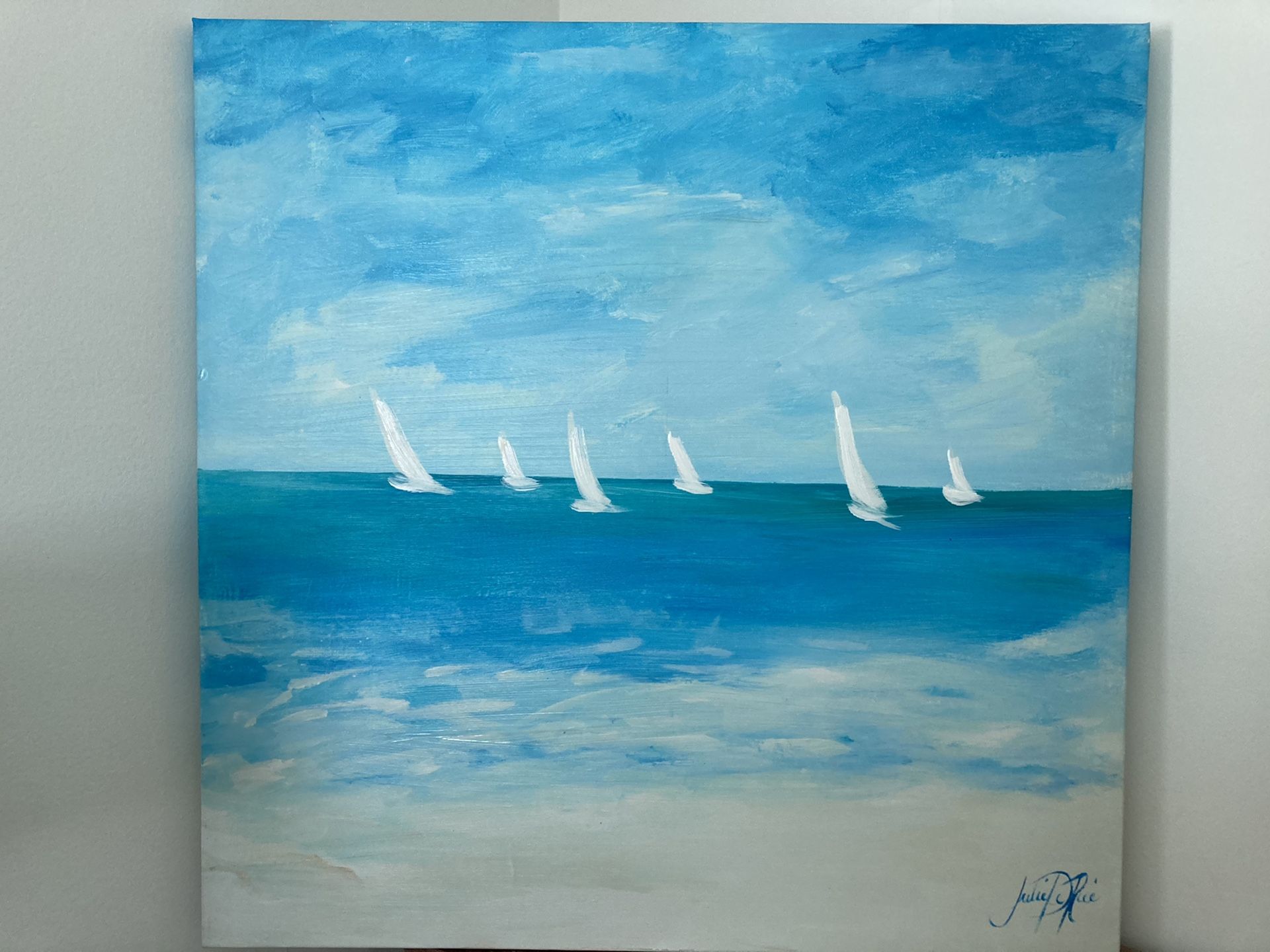 Lg. Signed Canvas Sailboat Painting