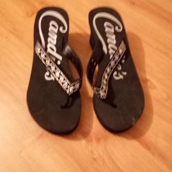 Black Sequin Flip Flop Wedges