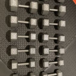 Set Of Cast Iron Hex Dumbbells From 10# To 45# Total Of 440 lbs Basically New