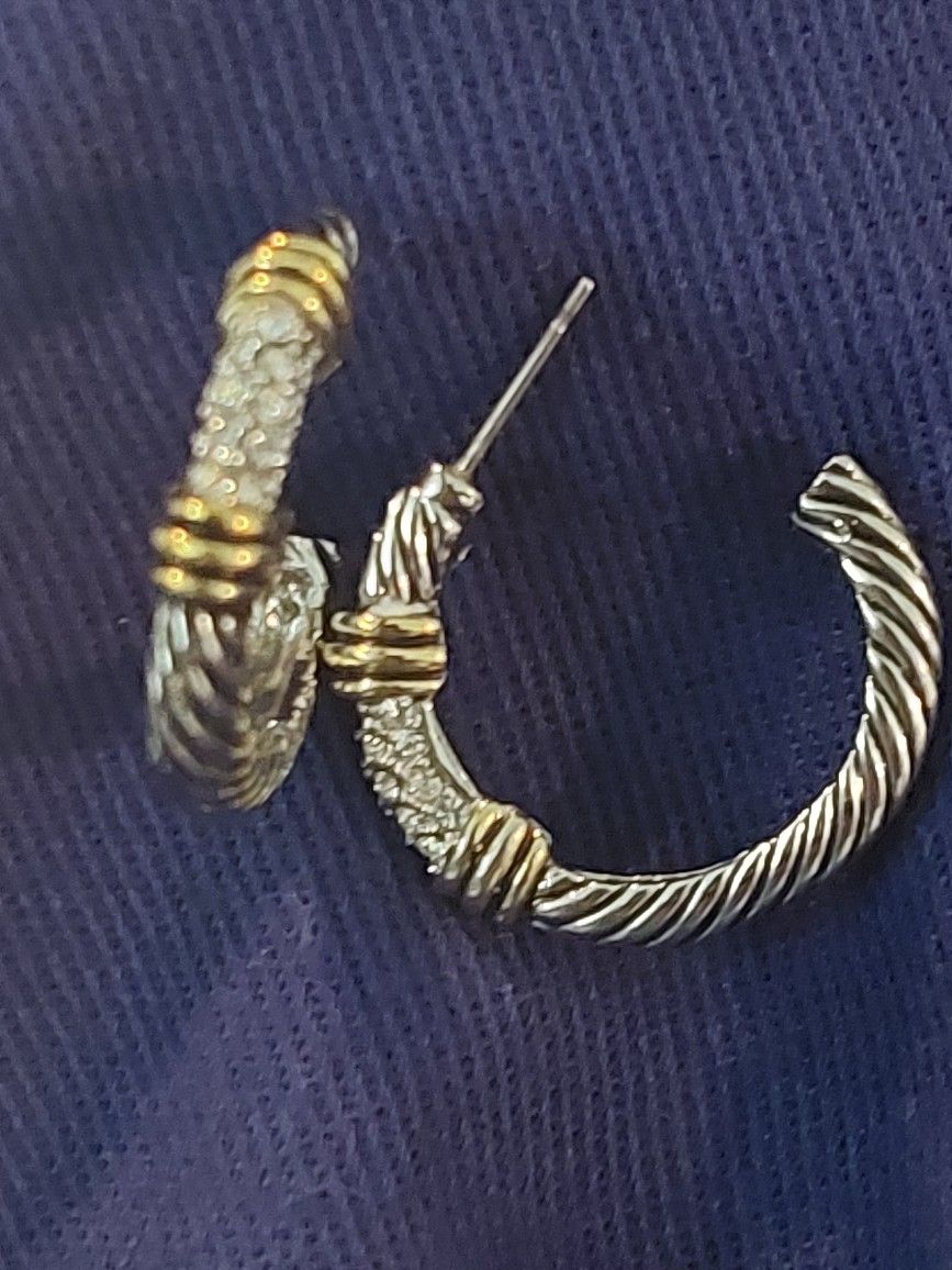 David Yurman Sterling Silver And 14kt Gold Half Hoop Earings