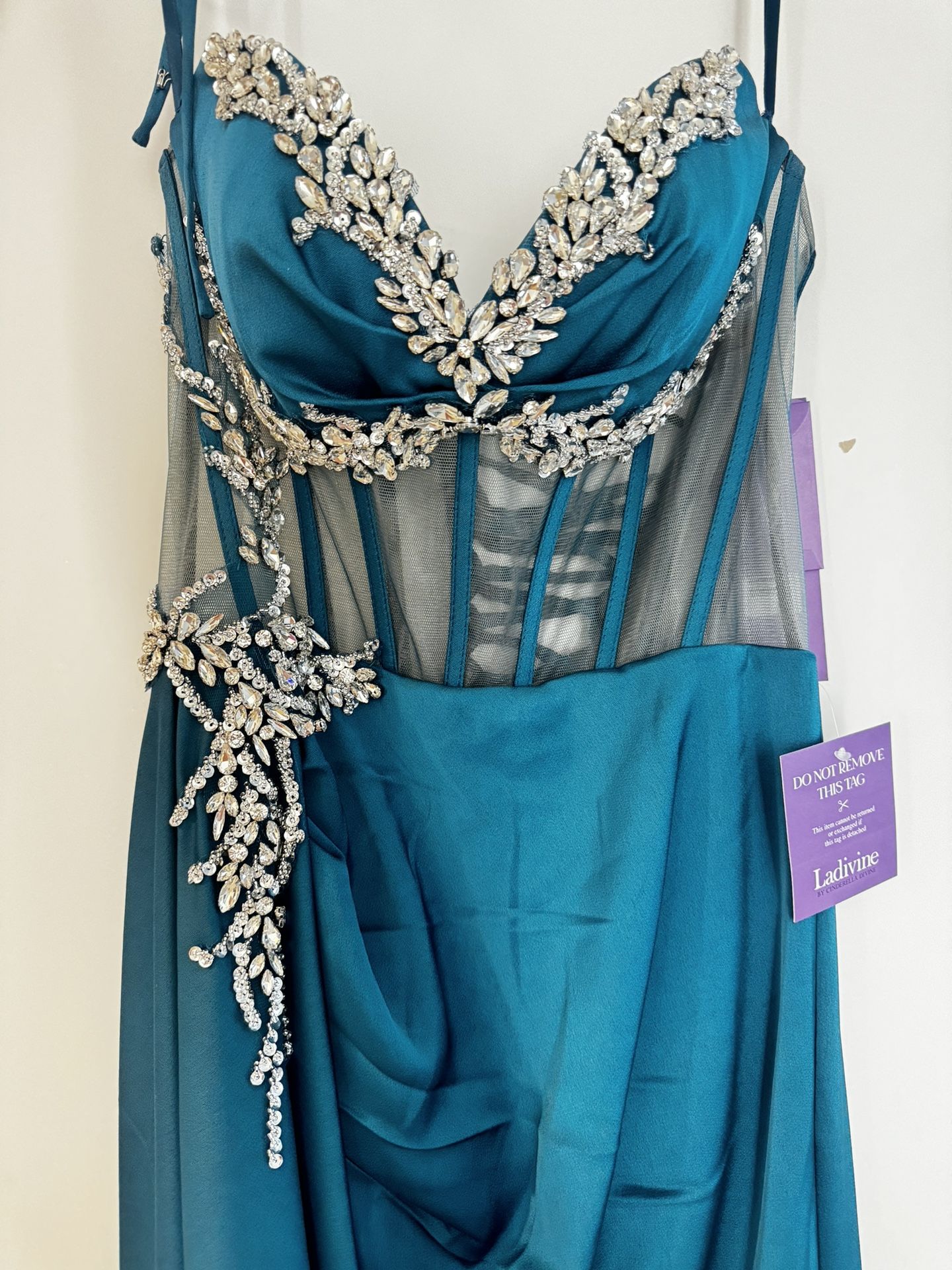 Prom Dress Teal With Silver Embellishments