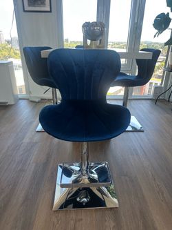 Four Vibrant Blue Velvet Counter or Bar height stools. Sturdy - Great Shape - Swivel and adjustable height