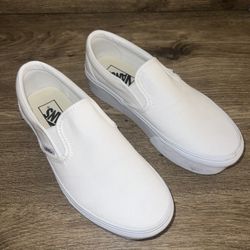 Vans - White Platform Slip-ons (Size 7.5)
