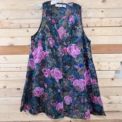 Victoria Secret Vintage Cottagecore Emerald Green Pink Floral Sleeveless Top