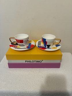 Philotimo Porcelain Cup and Saucer Set of 2
